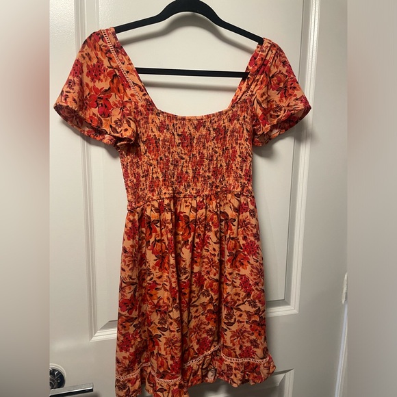 🍑🤎🌸 floral coral, red, brown dress - Picture 2 of 4
